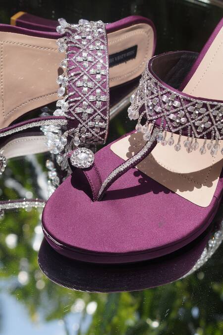 Shradha Hedau Footwear Couture_Purple Marlene Satin Embellished Heels _at_Aza_Fashions