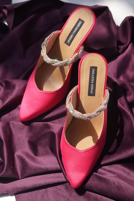 Shop Shradha Hedau Footwear Couture Pink Enora Satin Heels at Aza Fashions Shop_Shradha Hedau Footwear Couture_Pink Enora Satin Heels _at_Aza_Fashions