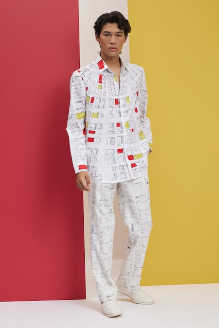 Shop_Nautanky_White Polyester Quad Printed Shirt _Online_at_Aza_Fashions