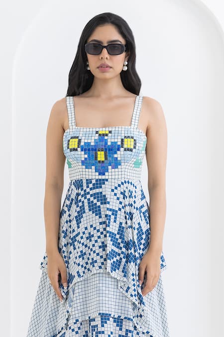 Pooja Rajgarhia Gupta Off White Crepe Square Neck Matrix Asymmetric Dress Online at Aza Fashions Pooja Rajgarhia Gupta_Off White Crepe Square Neck Matrix Asymmetric Dress _Online_at_Aza_Fashions