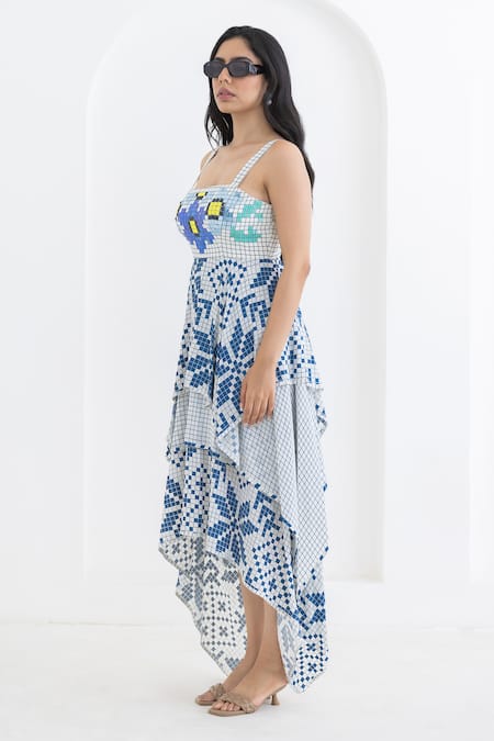 Buy Pooja Rajgarhia Gupta Off White Crepe Square Neck Matrix Asymmetric Dress Online at Aza Fashions Buy_Pooja Rajgarhia Gupta_Off White Crepe Square Neck Matrix Asymmetric Dress _Online_at_Aza_Fashions