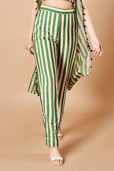 Shop Sammohi By Moksha And Hiral Green Organza, Silk Open , Square Stripe Pattern Jacket Pant Set Online at Aza Fashions Shop_Sammohi By Moksha And Hiral_Green Organza, Silk Open , Square Stripe Pattern Jacket Pant Set _Online_at_Aza_Fashions