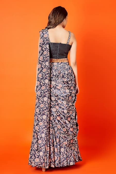 Sammohi By Moksha And Hiral Pre-Draped Floral Print Skirt Saree With Blouse 