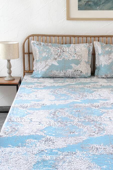 House This Blue 100% Cotton Mashak Double Bedsheet Set