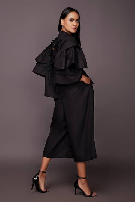 Buy Deepika Arora Black Cotton 3d Flowers Band Collar Applique Work Shirt And Pant Set Online at Aza Fashions Buy_Deepika Arora_Black Cotton 3d Flowers Band Collar Applique Work Shirt And Pant Set_Online_at_Aza_Fashions