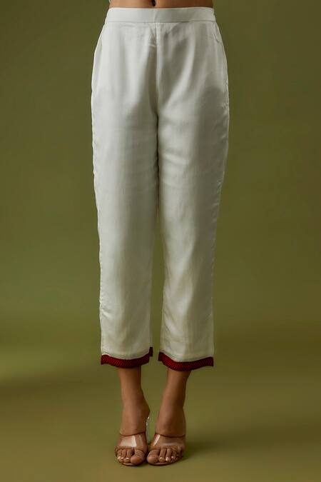 Sanjev Marwaaha_Ivory Modal Hand Block Printed Abstract V Neck Kaftan And Pant Set_Online_at_Aza_Fashions