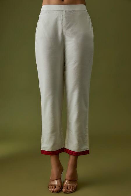 Sanjev Marwaaha_Ivory Cotton Silk Hand Block Printed V Neck Kurta And Pant Set_at_Aza_Fashions