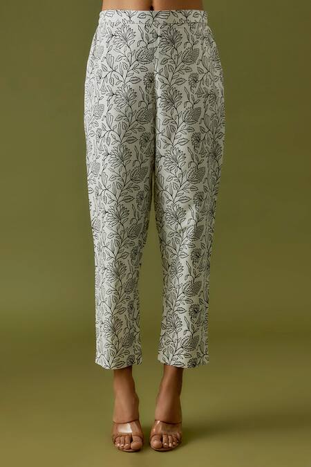 Sanjev Marwaaha_Ivory Cotton Silk Hand Block Printed Collared Neck Tunic And Pant Set_Online_at_Aza_Fashions
