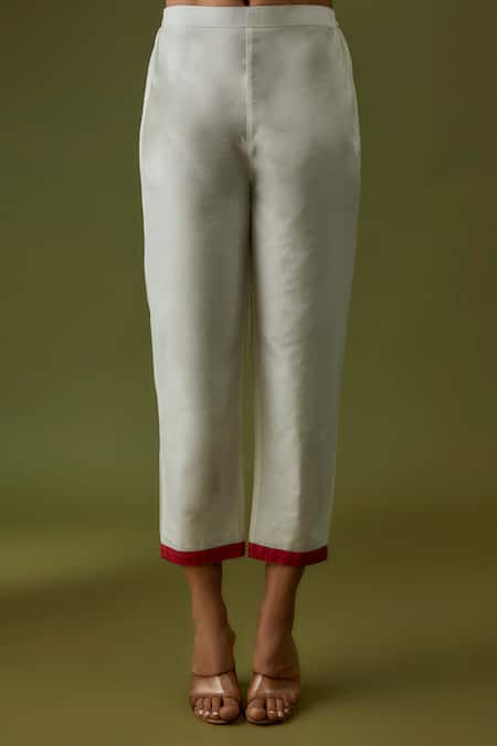 Sanjev Marwaaha_Ivory Chanderi Hand Block Printed Abstract Fish Motifs Round Kurta And Pant Set_Online_at_Aza_Fashions