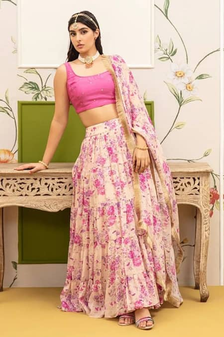 Roze Gulnar Floral Print Lehenga Set 