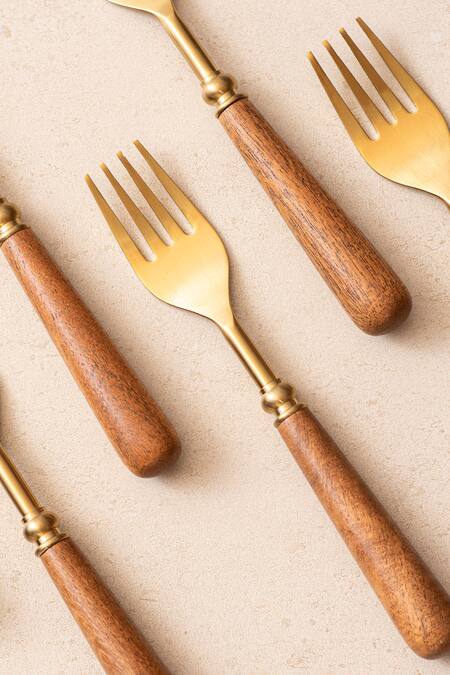 The Decor Remedy_Gold Brass Alloy Purpose Forks Of 6_Online_at_Aza_Fashions