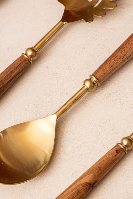 The Decor Remedy_Gold Brass Alloy Serving Spoons Of 6_Online_at_Aza_Fashions