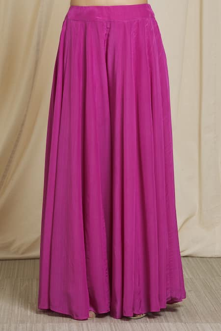 Divya Kanakia_Pink Crepe, Net Pearls, Sequins Crop Top And Flared Palazzo Set With Dupatta _Online_at_Aza_Fashions