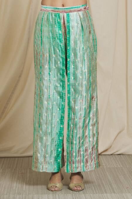 Divya Kanakia_Multi Color Silk, Chanderi Sequins, Pearls Organza Cape And Printed Palazzo Set_at_Aza_Fashions