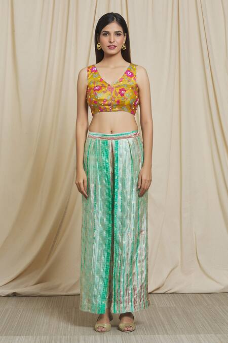 Divya Kanakia_Multi Color Silk, Chanderi Sequins, Pearls Organza Cape And Printed Palazzo Set_Online_at_Aza_Fashions