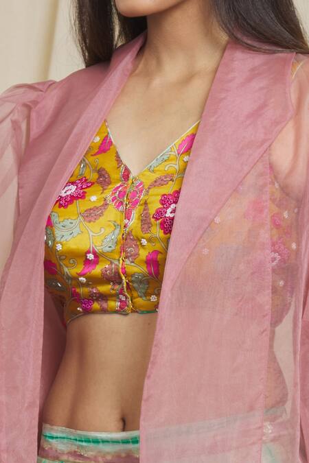 Buy_Divya Kanakia_Multi Color Silk, Chanderi Sequins, Pearls Organza Cape And Printed Palazzo Set_Online_at_Aza_Fashions