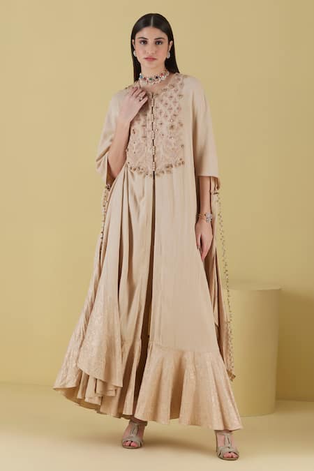 Inej Floral Embroidered Yoke Draped Kurta With Pant 