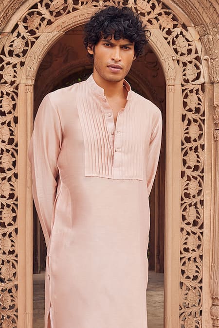 Seema Nanda Pink Chanderi Silk, Cotton, Lycra Embroidery Kamal Pleated Yoke Kurta Pant Set Online at Aza Fashions Seema Nanda_Pink Chanderi Silk, Cotton, Lycra Embroidery Kamal Pleated Yoke Kurta Pant Set _Online_at_Aza_Fashions