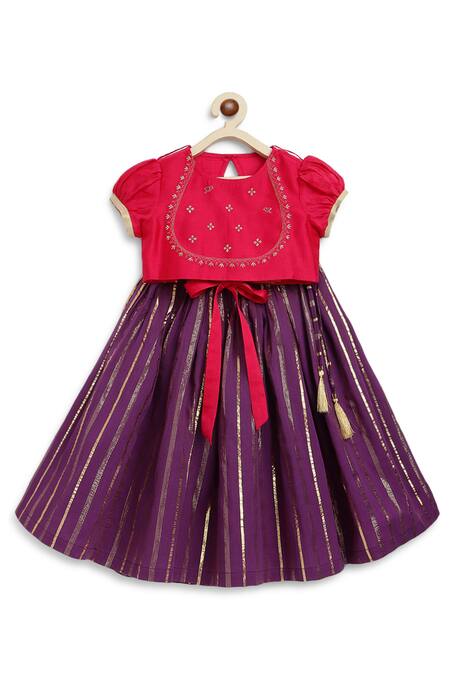 Shop_Tiber Taber_Purple Cotton, Silk Embroidery, Zari Stripe Pattern Lehenga Blouse Set _Online_at_Aza_Fashions