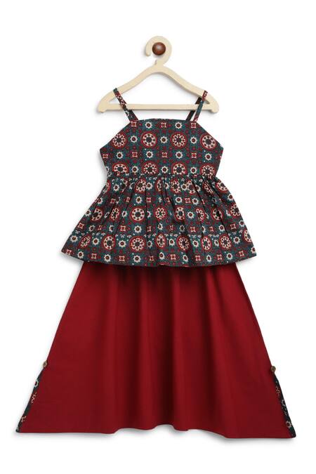 Buy Tiber Taber Green Cotton Floral Motif Print Top With Dhoti Online at Aza Fashions Buy_Tiber Taber_Green Cotton Floral Motif Print Top With Dhoti_Online_at_Aza_Fashions