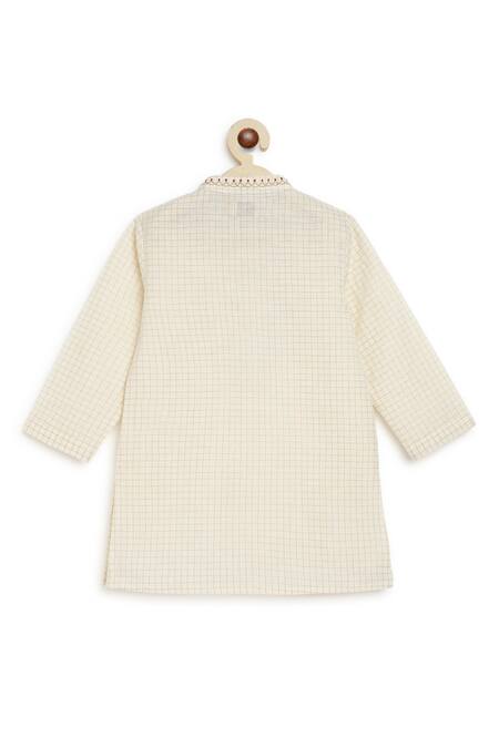 Buy_Tiber Taber_Cream Cotton Embroidery Chequered Kurta Set With Churidar