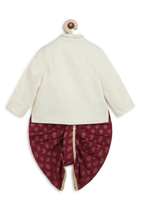 Tiber Taber Cream Bandhgala & Motif Print Dhoti Pant Set 