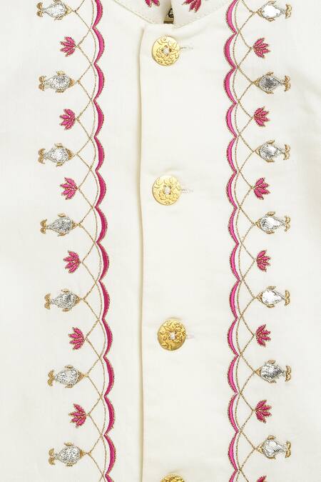 Buy_Tiber Taber_Cream Cotton Embroidery, Zari Bandhgala And Motif Print Dhoti Pant Set _Online_at_Aza_Fashions