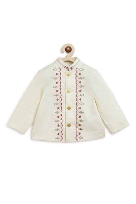 Buy_Tiber Taber_Cream Cotton Embroidery, Zari Bandhgala And Motif Print Dhoti Pant Set 