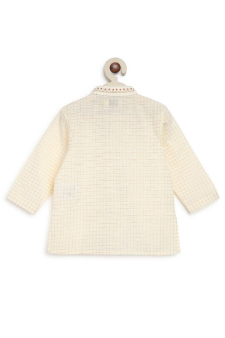 Buy Tiber Taber Cream Cotton Embroidery Chequered Birds Kurta Set Buy_Tiber Taber_Cream Cotton Embroidery Chequered Birds Kurta Set