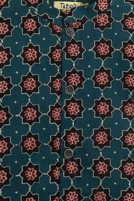 Tiber Taber_Green Cotton Embroidery Floral Print Kurta Set With Pant_at_Aza_Fashions