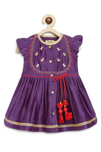 Buy_Tiber Taber_Purple Chanderi Silk Tassels, Embroidery Birds Yoke Angrakha Kurta With Salwar 