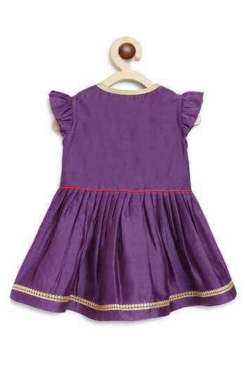Shop_Tiber Taber_Purple Chanderi Silk Tassels, Embroidery Birds Yoke Angrakha Kurta With Salwar 