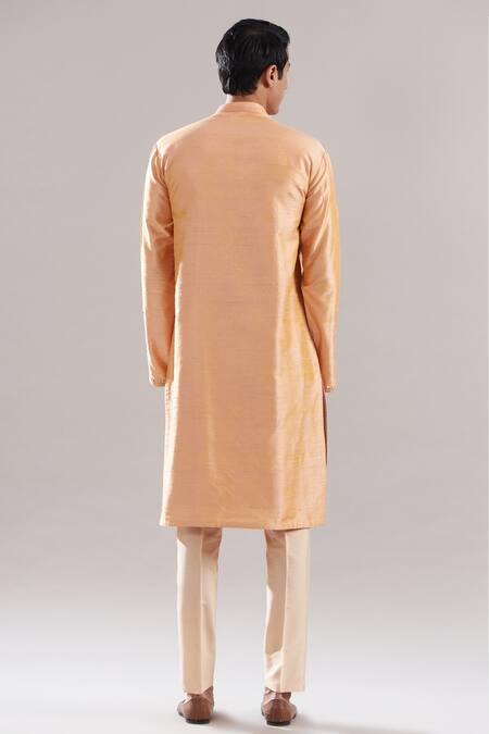 Shop Asuka Peach Silk Mirrors Embroidered Kurta And Pyjama Set at Aza Fashions Shop_Asuka_Peach Silk Mirrors Embroidered Kurta And Pyjama Set _at_Aza_Fashions