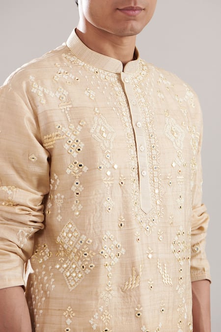 Buy Asuka Beige Tussar Embroidery Dori Kurta And Pyjama Set Online at Aza Fashions Buy_Asuka_Beige Tussar Embroidery Dori Kurta And Pyjama Set _Online_at_Aza_Fashions