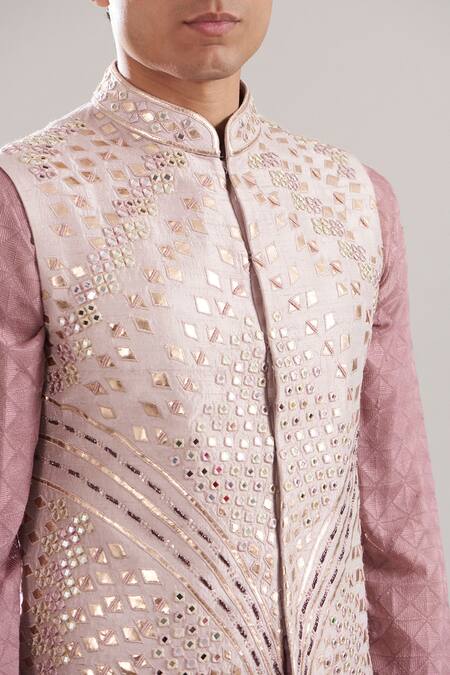 Asuka Pink Chanderi Silk, Silk, Cotton Mirrors Embroidered Bundi And Kurta Set Online at Aza Fashions Asuka_Pink Chanderi Silk, Silk, Cotton Mirrors Embroidered Bundi And Kurta Set _Online_at_Aza_Fashions