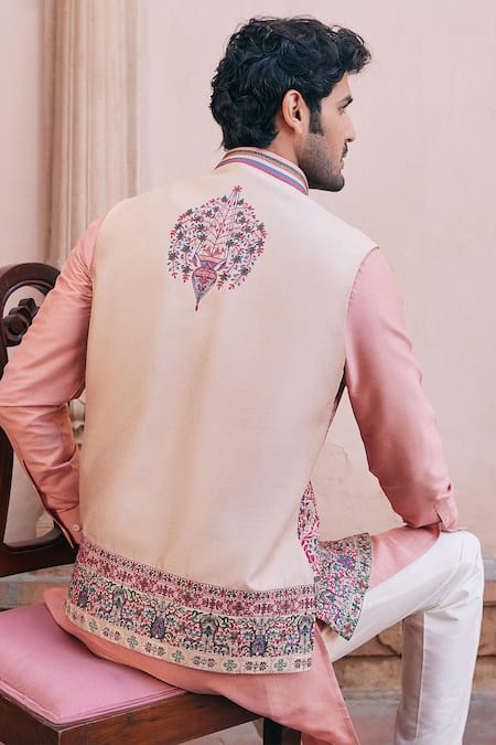 Shop Asuka Purple Cotton, Silk Embroidery Floral Bundi And Kurta Set at Aza Fashions Shop_Asuka_Purple Cotton, Silk Embroidery Floral Bundi And Kurta Set _at_Aza_Fashions