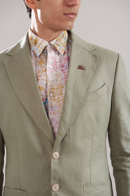 Asuka_Green Linen Solid Blazer And Trouser Set _Online_at_Aza_Fashions