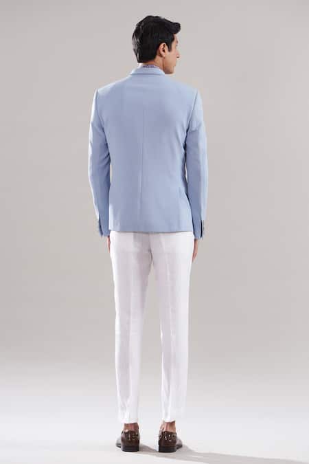 Shop_Asuka_Blue Cotton Plain Blazer And Trouser Set _at_Aza_Fashions
