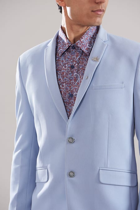 Asuka_Blue Cotton Plain Blazer And Trouser Set _Online_at_Aza_Fashions