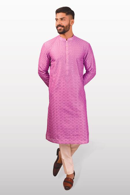 Buy Asuka Magenta Chanderi Silk Zari Chikankari Embroidered Kurta Set at Aza Fashions Buy_Asuka_Magenta Chanderi Silk Zari Chikankari Embroidered Kurta Set_at_Aza_Fashions