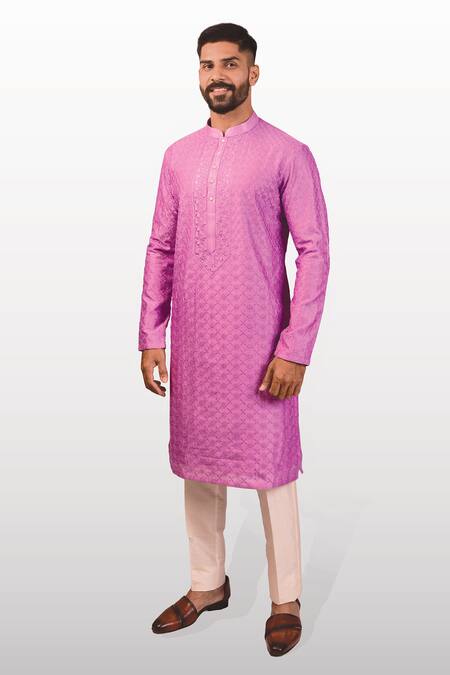 Shop Asuka Magenta Chanderi Silk Zari Chikankari Embroidered Kurta Set at Aza Fashions Shop_Asuka_Magenta Chanderi Silk Zari Chikankari Embroidered Kurta Set_at_Aza_Fashions