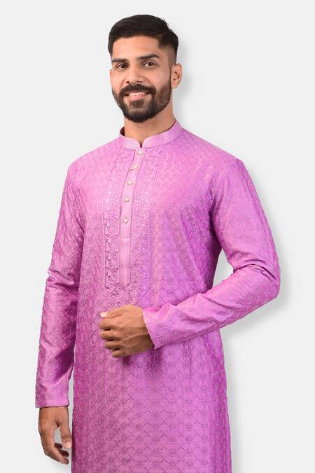 Asuka Magenta Chanderi Silk Zari Chikankari Embroidered Kurta Set Online at Aza Fashions Asuka_Magenta Chanderi Silk Zari Chikankari Embroidered Kurta Set_Online_at_Aza_Fashions