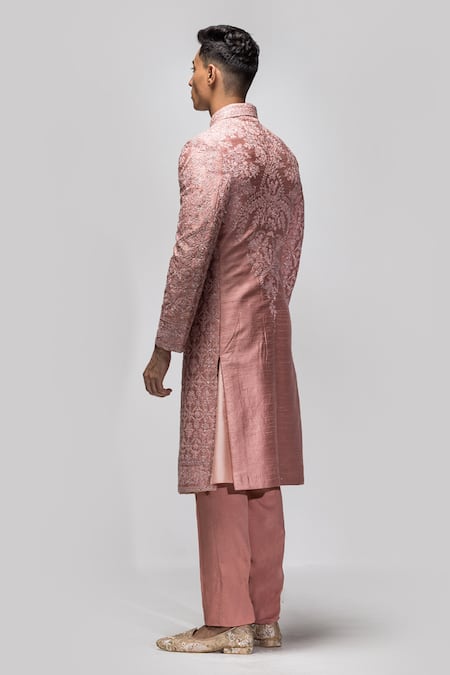Shop Asuka Pink Raw Silk Embroidered Dori Sherwani Set at Aza Fashions Shop_Asuka_Pink Raw Silk Embroidered Dori Sherwani Set _at_Aza_Fashions