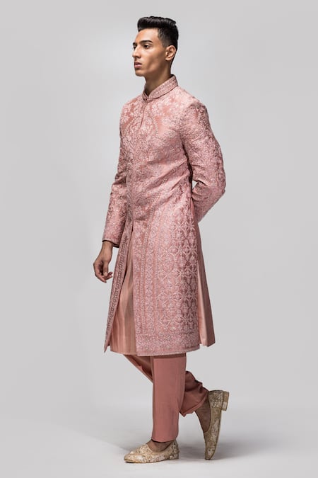 Asuka Pink Raw Silk Embroidered Dori Sherwani Set Online at Aza Fashions Asuka_Pink Raw Silk Embroidered Dori Sherwani Set _Online_at_Aza_Fashions