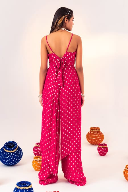Shop_Silky Bindra_Pink Georgette Mirrors, Embroidery Sweetheart Polka Dot Woven Blouse And Pant Set _at_Aza_Fashions