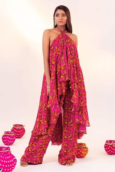 Silky Bindra Floral Print Asymmetric Tunic With Pant 