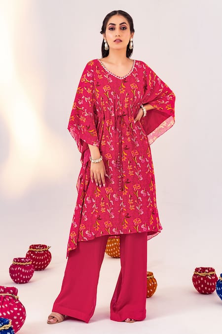 Silky Bindra Floral Print Kaftan With Pant 