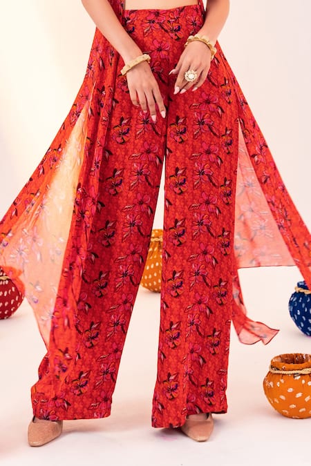 Silky Bindra Orange Georgette, Satin Embroidery Sweetheart Floral Print Blouse And Pant Set at Aza Fashions Silky Bindra_Orange Georgette, Satin Embroidery Sweetheart Floral Print Blouse And Pant Set _at_Aza_Fashions