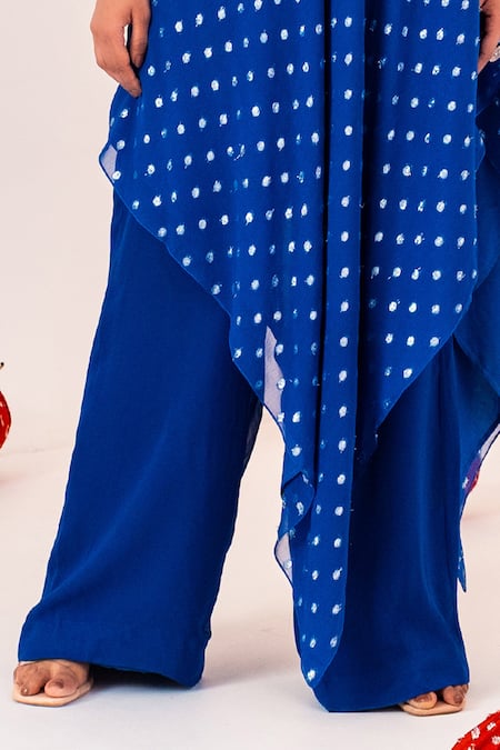 Silky Bindra Blue Georgette, Silk Mirrors Polka Dot Woven Tunic And Straight Pant Set at Aza Fashions Silky Bindra_Blue Georgette, Silk Mirrors Polka Dot Woven Tunic And Straight Pant Set _at_Aza_Fashions