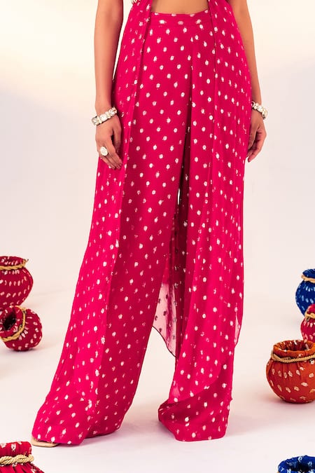 Buy_Silky Bindra_Pink Georgette Mirrors, Embroidery Sweetheart Polka Dot Woven Blouse And Pant Set 